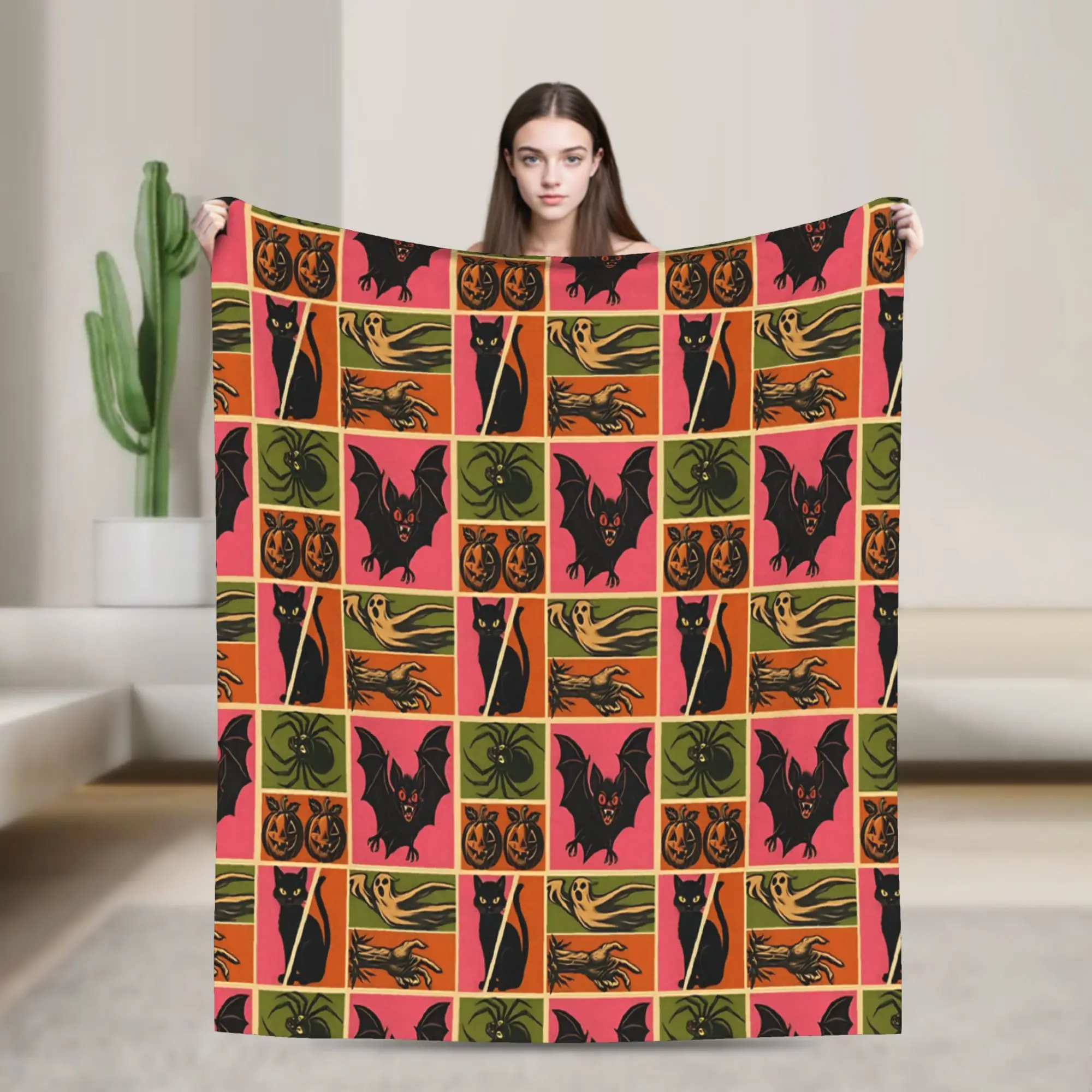 Vintage Collage Halloween Blankets  Soft Warm Novelty Plush Throw Blanket For Child Couch Bed Flannel Bedspread Bed Cover