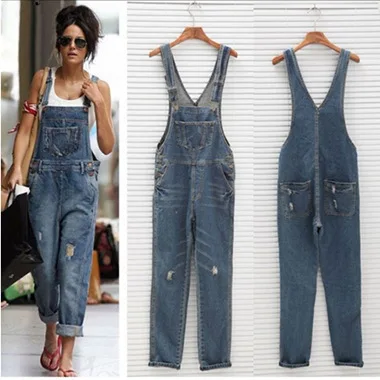 

Women Summer Autumn Vintage Holes Bleached Jumpsuits Denim Trousers Female Jeans Ladies Overalls Ripped Scratched Retro Rompers