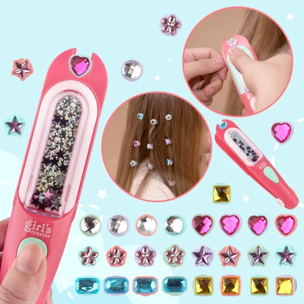 Estampador de gemas para el cabello reutilizable, diamantes brillantes, juego de simulación, joyas para el cabello para niñas, diseño de abrazadera, herramienta de peinado para niños