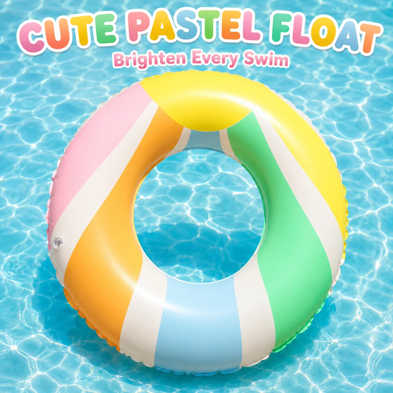 1PC Rainbow Inflatable Swim Ring Adult Pool Float Tube, Colorful Swimming Ring for Beach Pool, Summer Water Fun view 3
