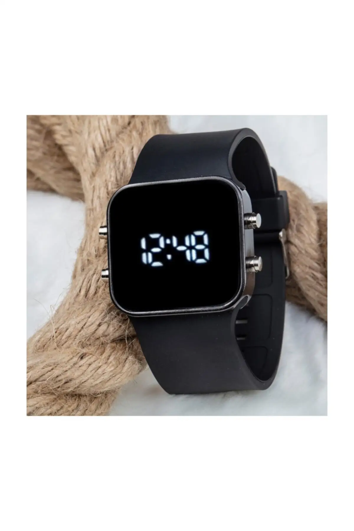 

Unisex Black Square Digital Led Display Color Silicone Watchband St-303549