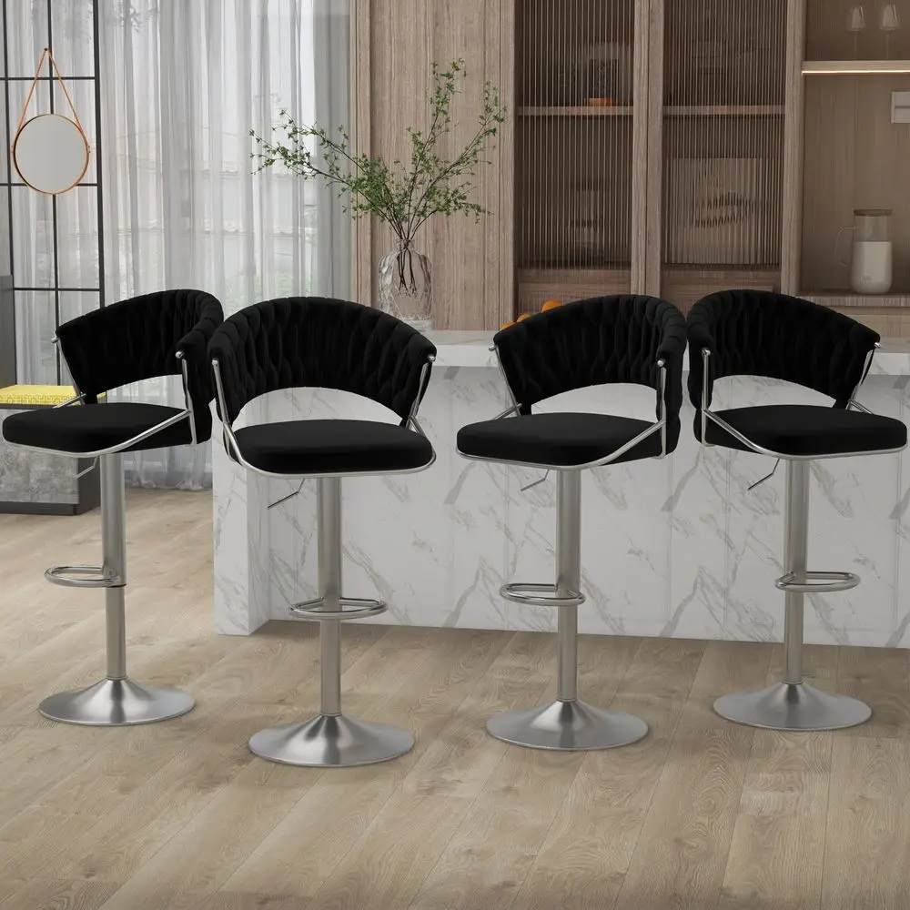 

Back 360 Swivel Bar Stools Set of 4, Modern Adjustable Counter Height Velvet Bar Chair Silver Metal Stool,Kitchen Island Dining