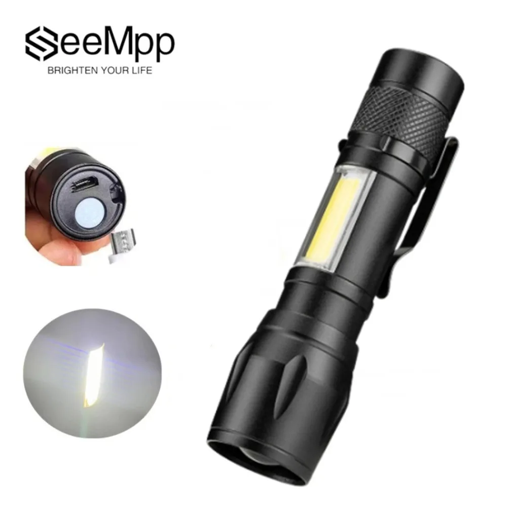 Mini lampe de poche LED portable étanche avec batterie intégrée, torche n\'aime, lampe COB XPE, 3 modes, lumière de camping réglable pour l\'extérieur