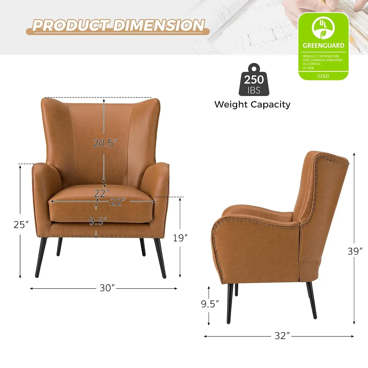 Faux Leather Accent Chair, Camel, Customized