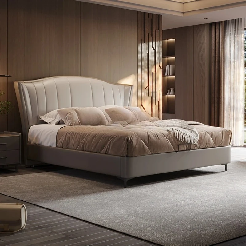 

Натуральная кожа, главная кровать, современная простая кровать, кровать первого слоя из воловьей кожи.