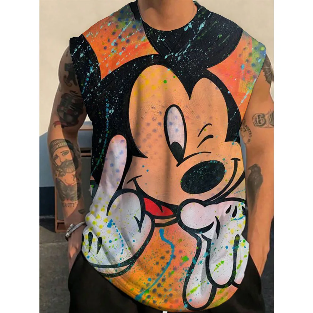 Men Bodybuilding Tank Tops Gyms Workout Fitness Disney Mickey Mouse Running Clothes Stringer Singlet Male Summer Casual Vest