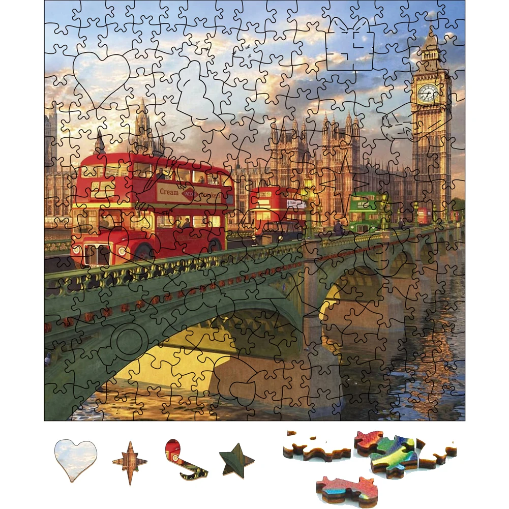 

London Street Wooden Jigsaw Puzzle Toy Board Game Wood Puzzles Entertaining Games For Children Birthday Invite Gift 3D Puzzle