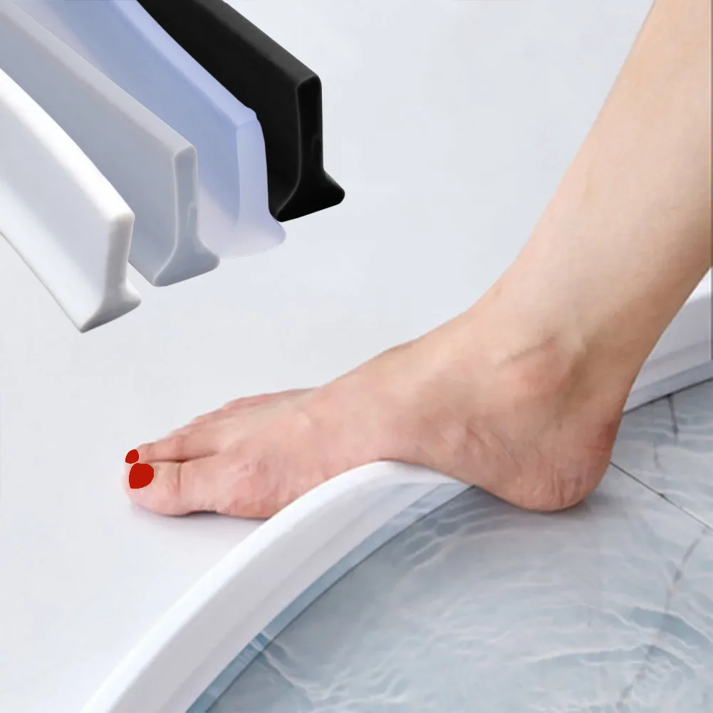 Rubber Silicone Shower Barrier Water Stopper Bathroom Waterproof Strip Water Retaining Strip Bendable Door Bottom Sealing Strip