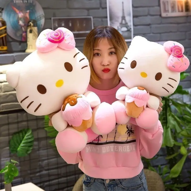 Pink Sanrio New KT Cat Doll Plush Toy Bed Sleeping Doll Cute Cat Ice Cream Cat Gift KT Cat Doll Plush Doll