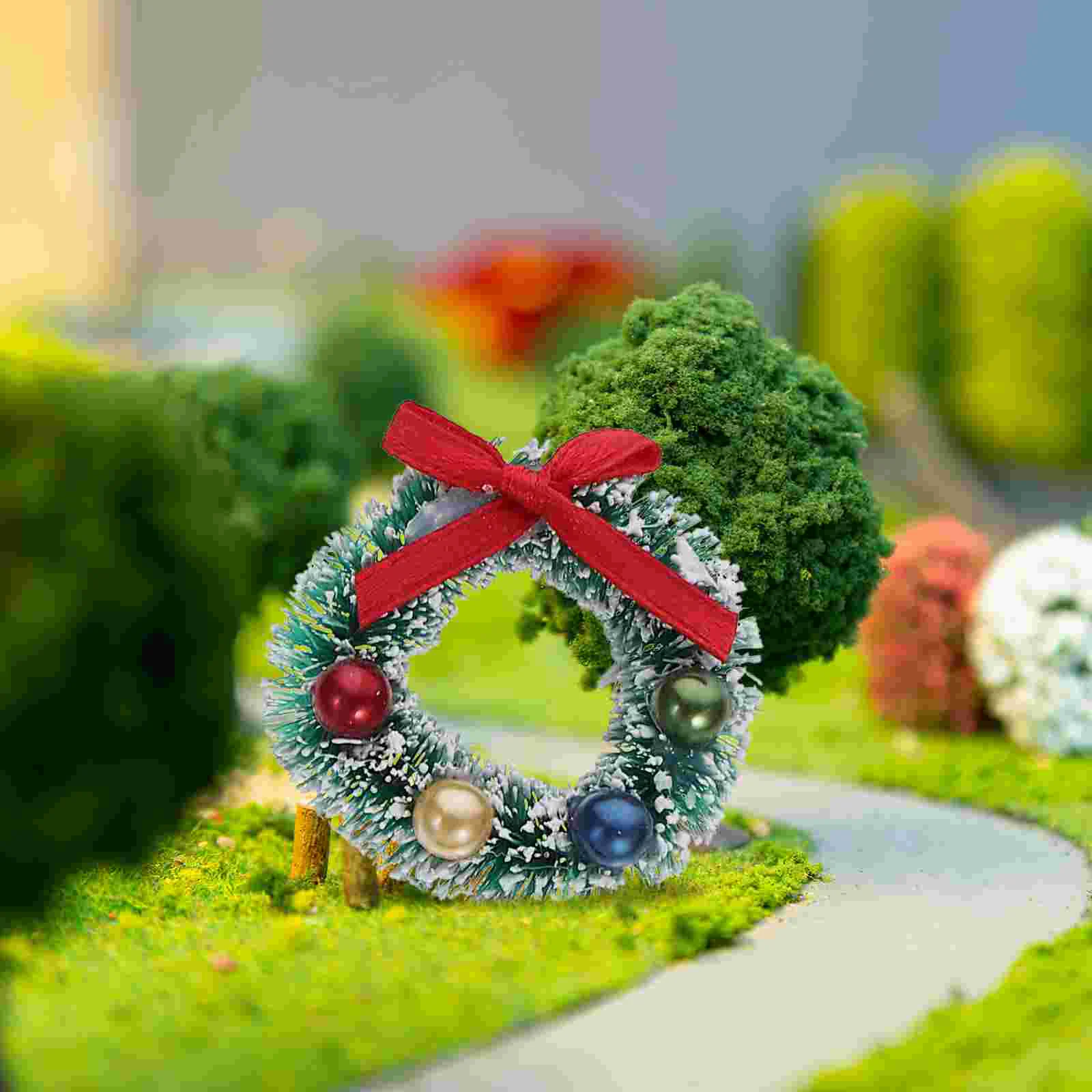 6 Pcs Christmas House Micro Landscape Decoration Ornaments Garland Tree Wreaths Dollhouse Miniature Flower Bouquet