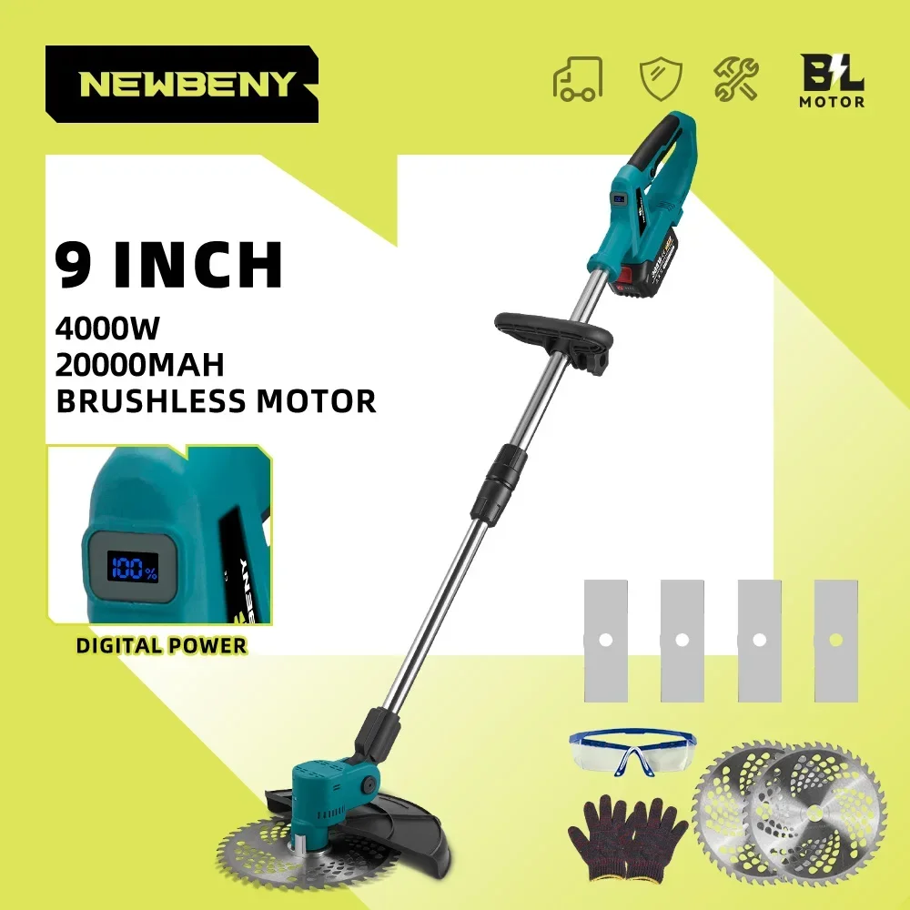 NEWBENY 9 Inch Brushless Electric Lawn Mower witht Digital Display Cordless Garden Shrubs Weeding Tools For Makita 18V Battery