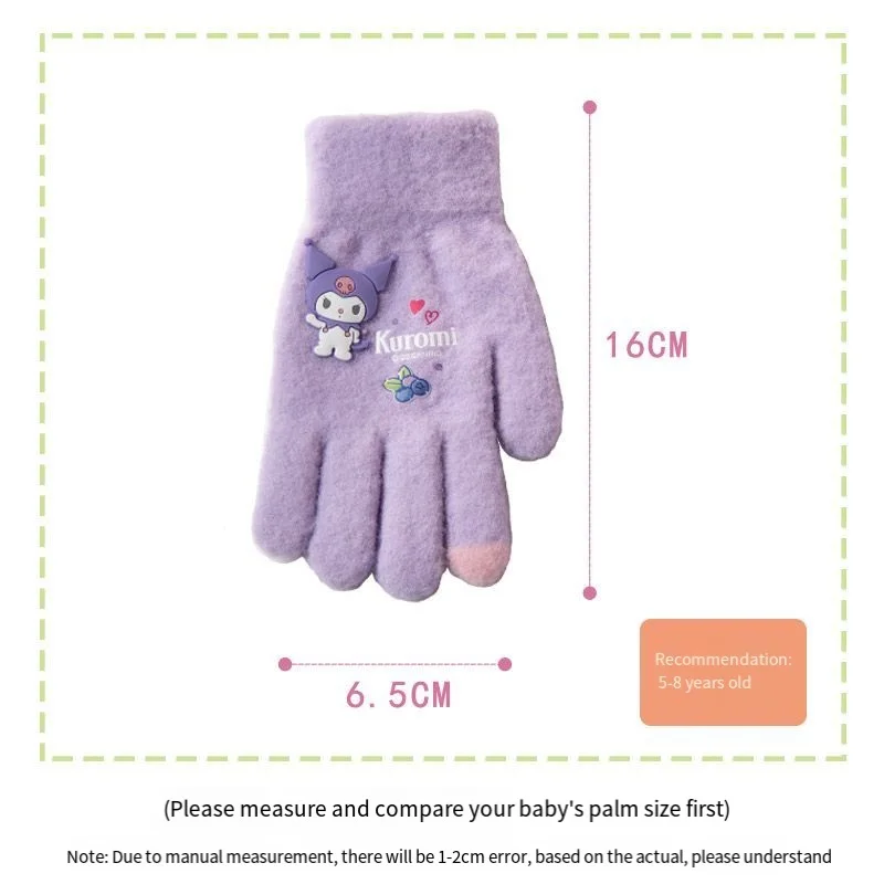 Kawaii Anime Sanrios Kids Gloves Melody Kuromi Pochacco Boy Girl Warm Thickened Five-Finger Plush Gloves Student Antifreeze Gift