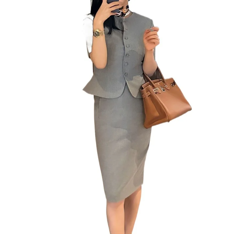 Gao grade sense 2025 nuova estate nuovo temperamento blazer grigio slim e sottile a maniche corte un set completo per le donne y2k