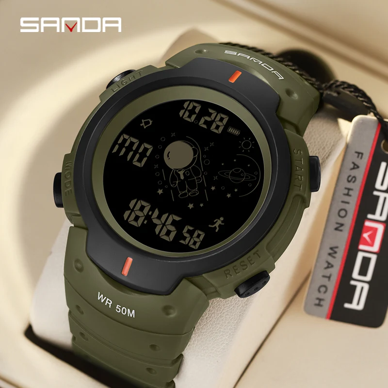 

SANDA 2155 New Digital Men Sports Watch LED Luminous Wristwatches Boy And Girl Electronic Waterproof Brand Student Stop Watches