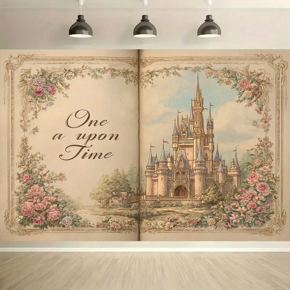 Large One Upon a Time Fairy Tale Castle Tapestry Polyester Wall Hanging Disney Palace Decor Vintage Romantic RoomArt for Bedroom