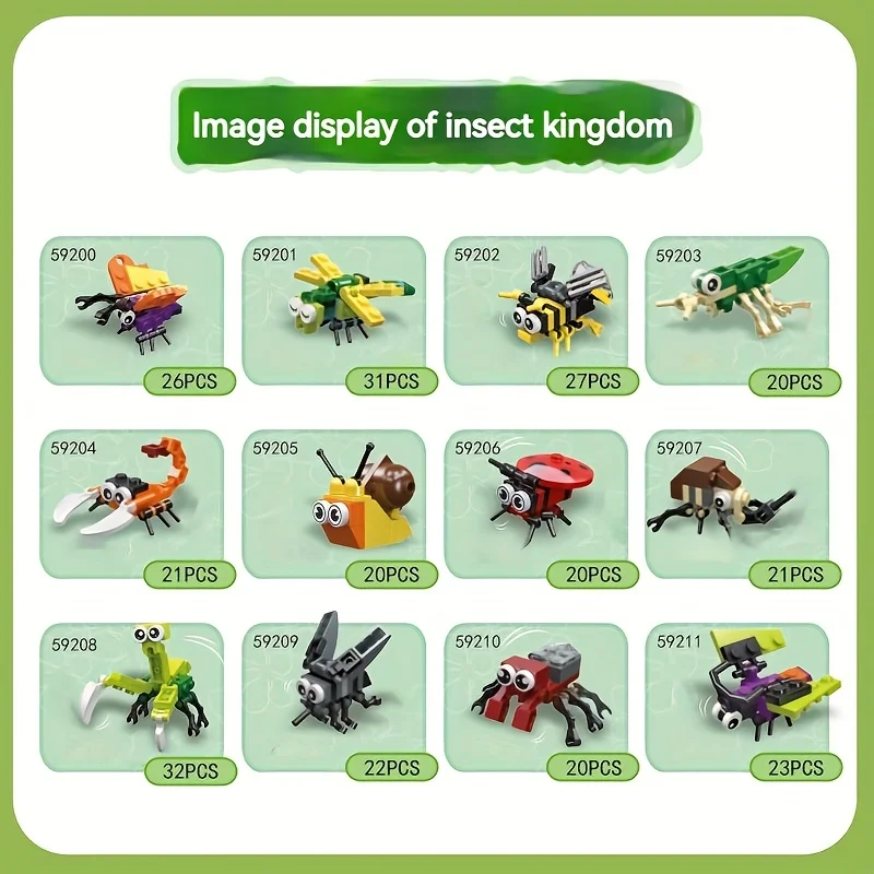 Krijg Je Kleine Insectenfeest Bouwstenen, Schattig Diermodel Speelgoed, Kerst/Verjaardagscadeau, Educatieve Bakstenen