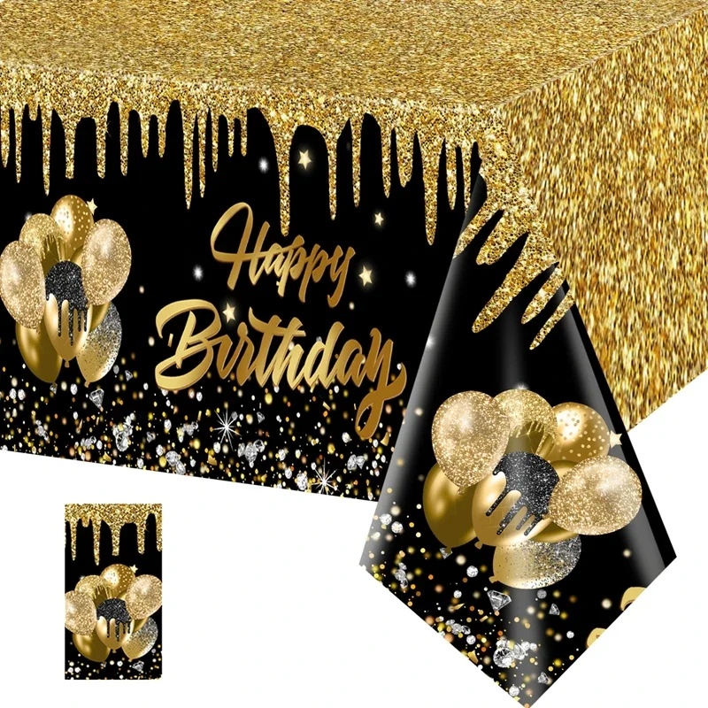 Gold Black Birthday Table Cloth Happy 30 40 50 60 Years old Birthday Party Decoration Gold Glitter Adult Birthday Party Supplies