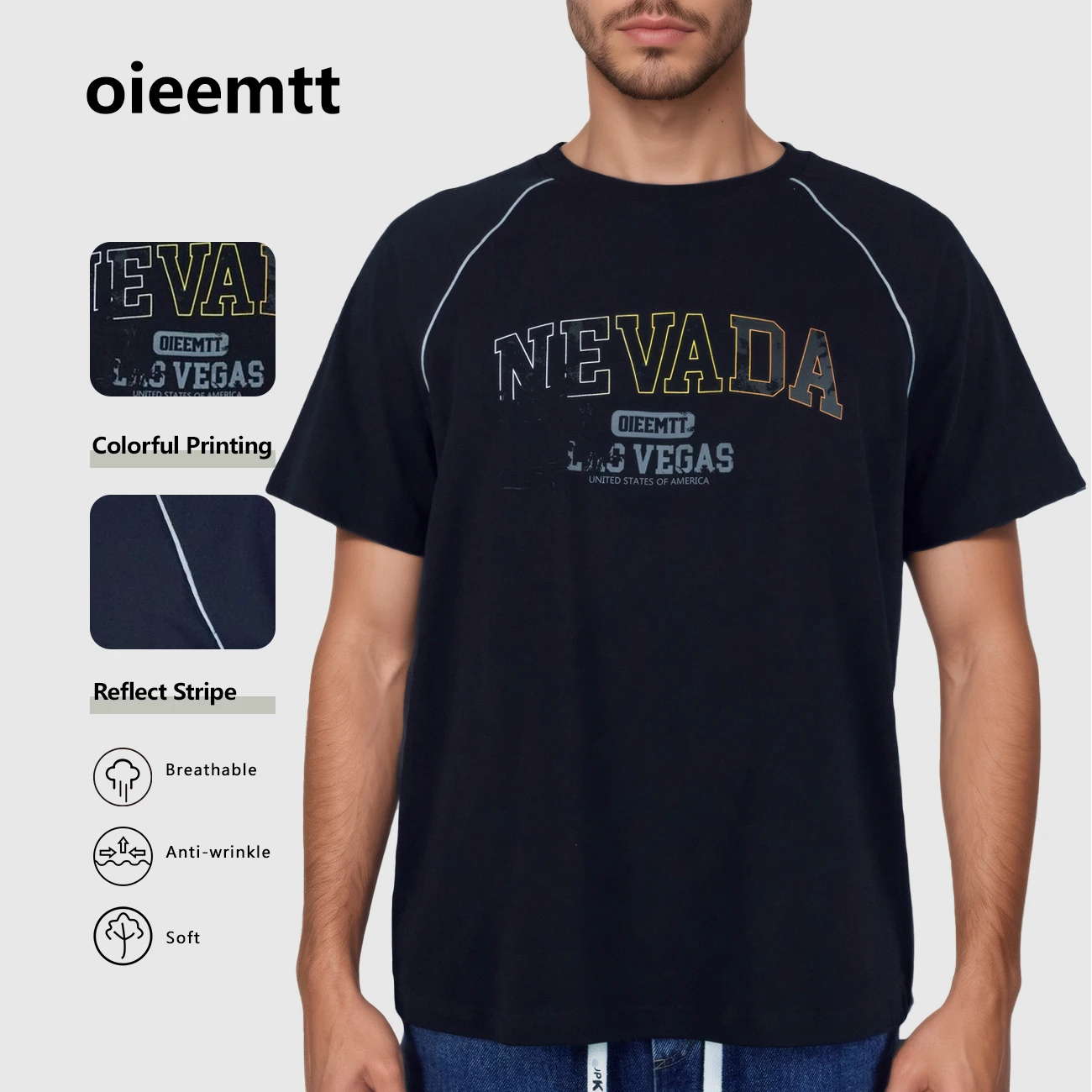 

Vintage Reflect Stripe Colorful Printing Graphic Summer Tee High Street T-shirt Short Sleeve Streetwear Loose Top for Men