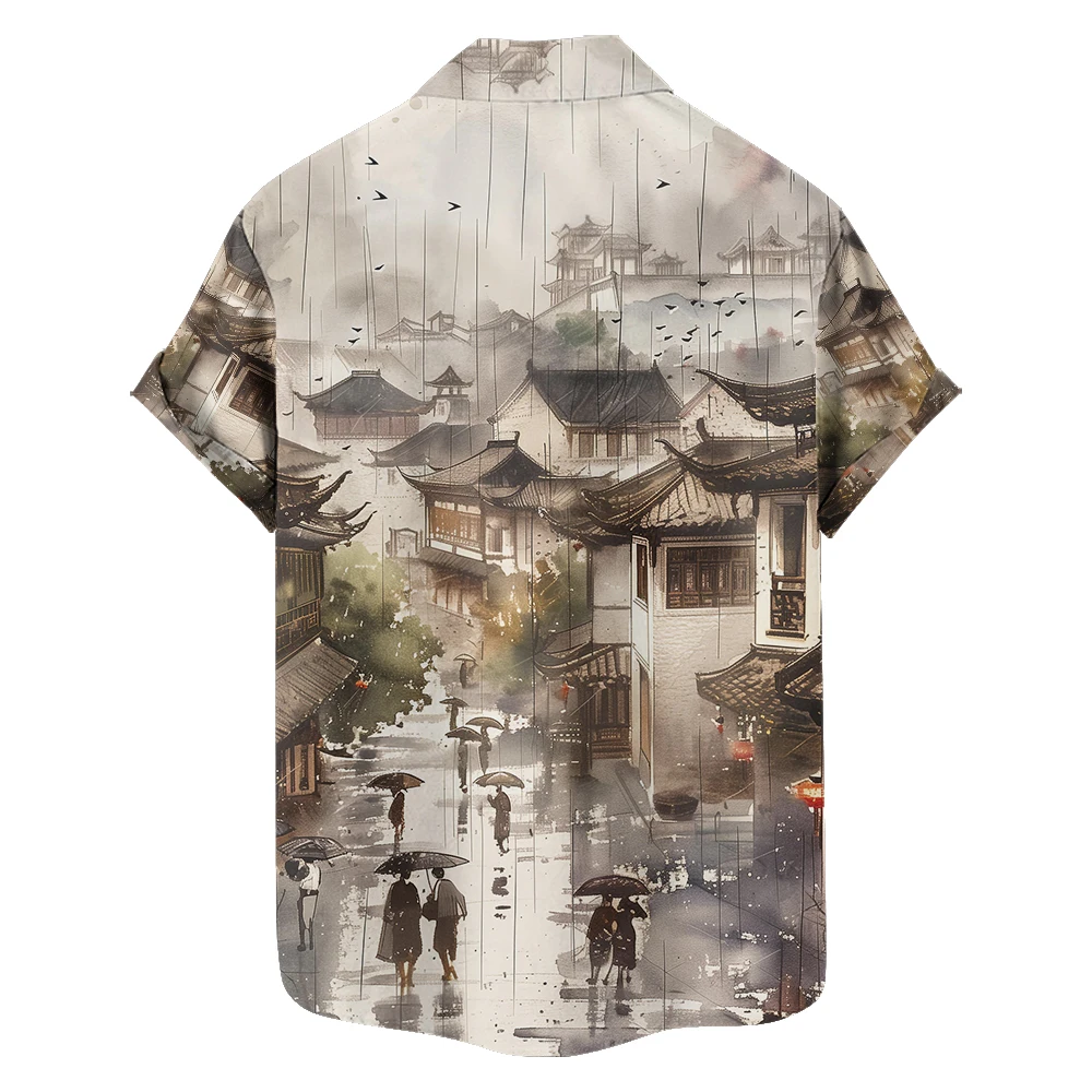 Men's Short Sleeve Button-Up Shirt Casual Summer, Daily Vacation Beachwear Artistic Print For Men