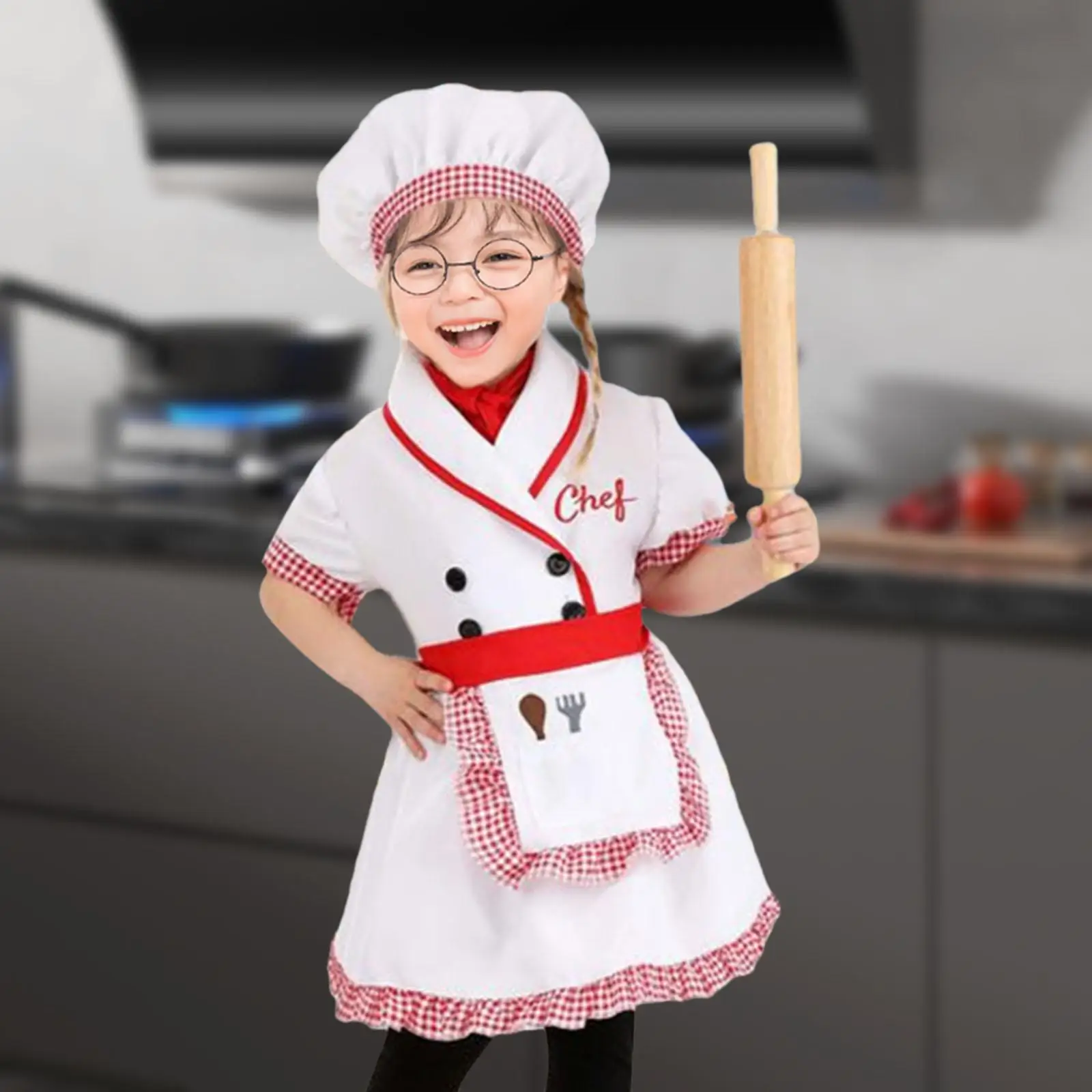 Chef Costume for Kids Baking Uniform Costume Accessories Kids Cooking Baking Set for Chef Role Playing Stage Performance Party view 6