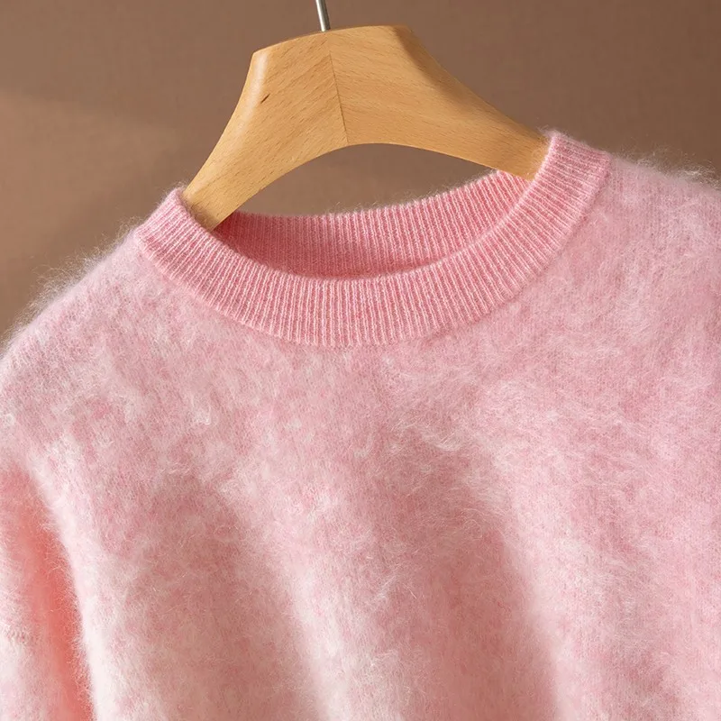 100% suéter de cachemira de cabra para mujer Otoño Invierno lujoso jersey de cuello redondo grueso de manga larga suéter degradado