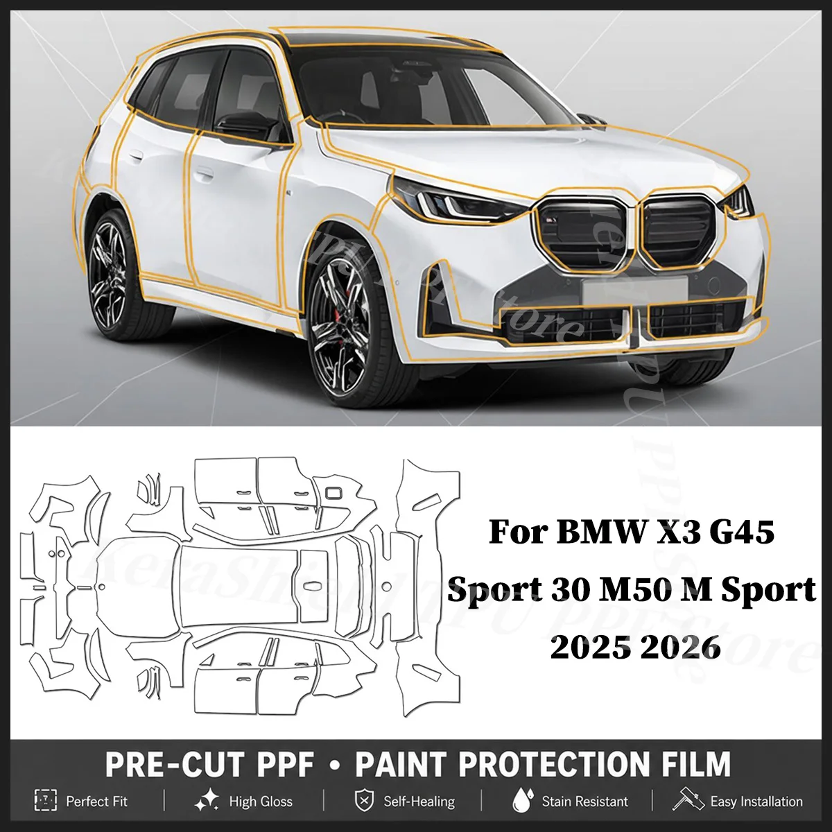 

For BMW X3 G45 Sport 30 M50 M Sport 2025 2026 TPU Paint Protection Film Pre-cut Clear PPF Car Anti-Scratch Repairable Repairable