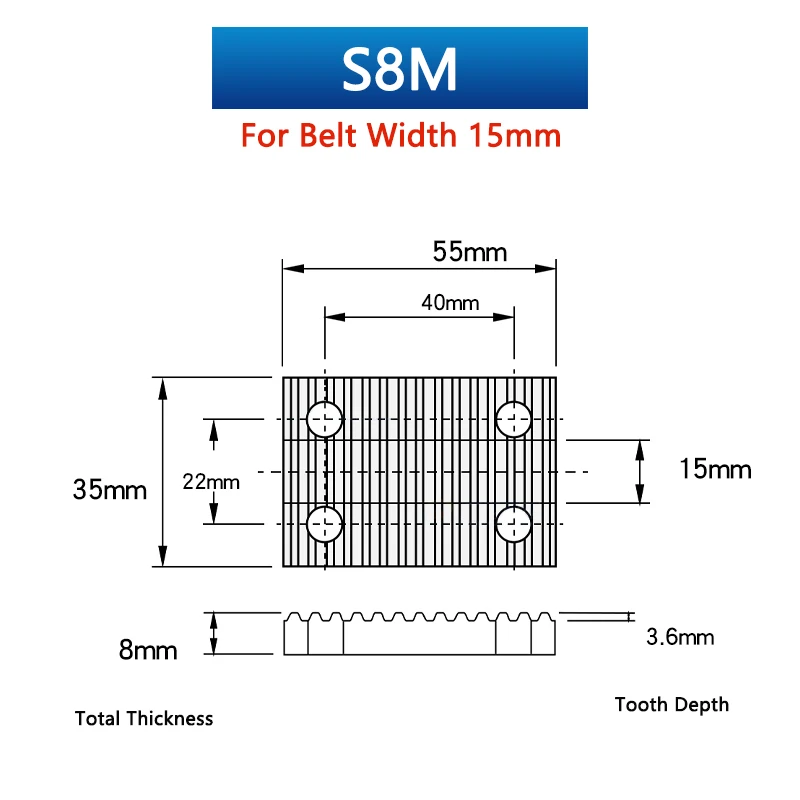 1pc S8M Open Timing Belt Clamp Tooth Plate Connection Plate For Belt Width 15mm 20mm 25mm 30mm 40mm 50mm Aluminum Arc Tooth