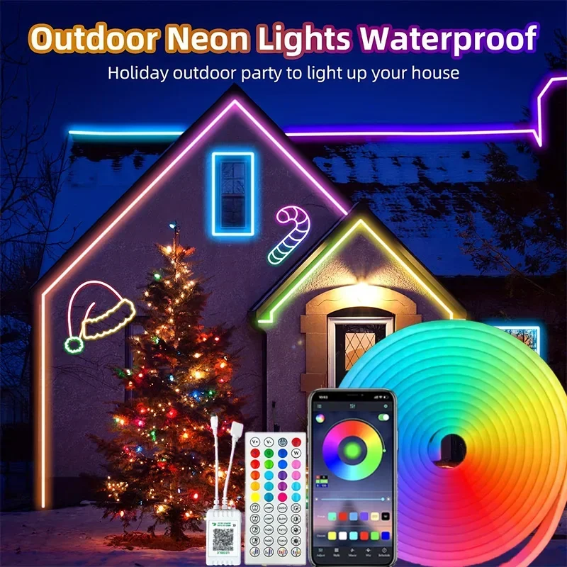 

Светодиодная лента RGB, неоновый свет, 24 В постоянного тока, гибкая веревка, высокая яркость, лента, приложение, дистанционное управление, украшения для игровой комнаты, ТВ-шкафа