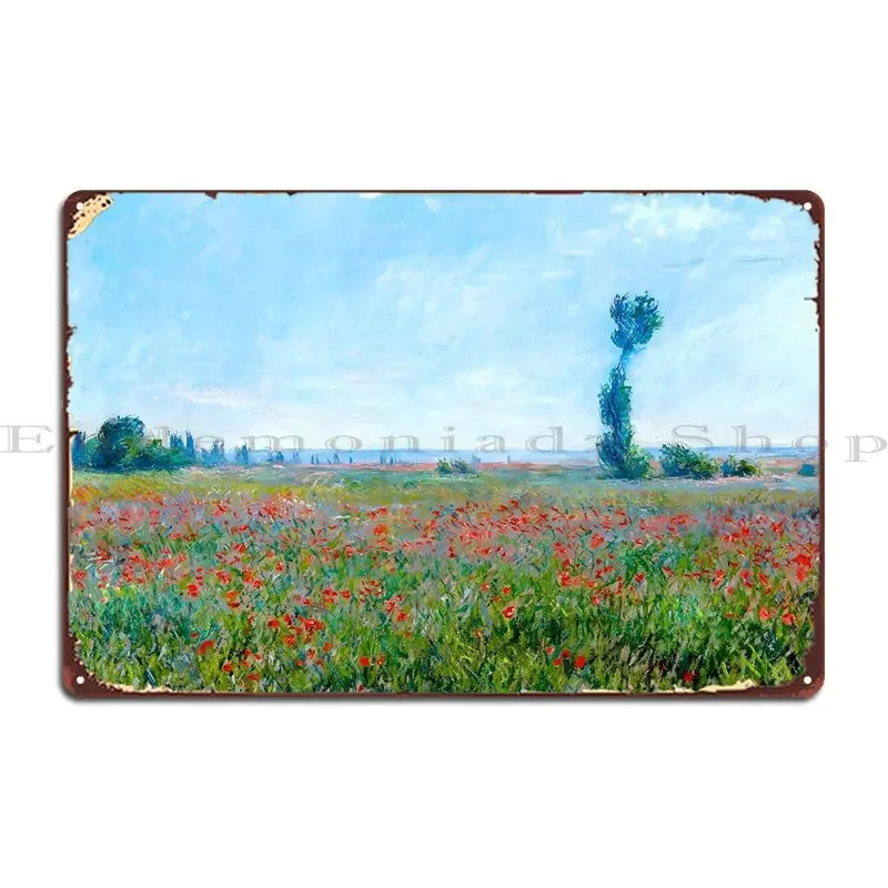 Póster de placa de Metal de campo de amapola de Claude Monet, cartel de pared, diseño de garaje personalizado, cartel de estaño