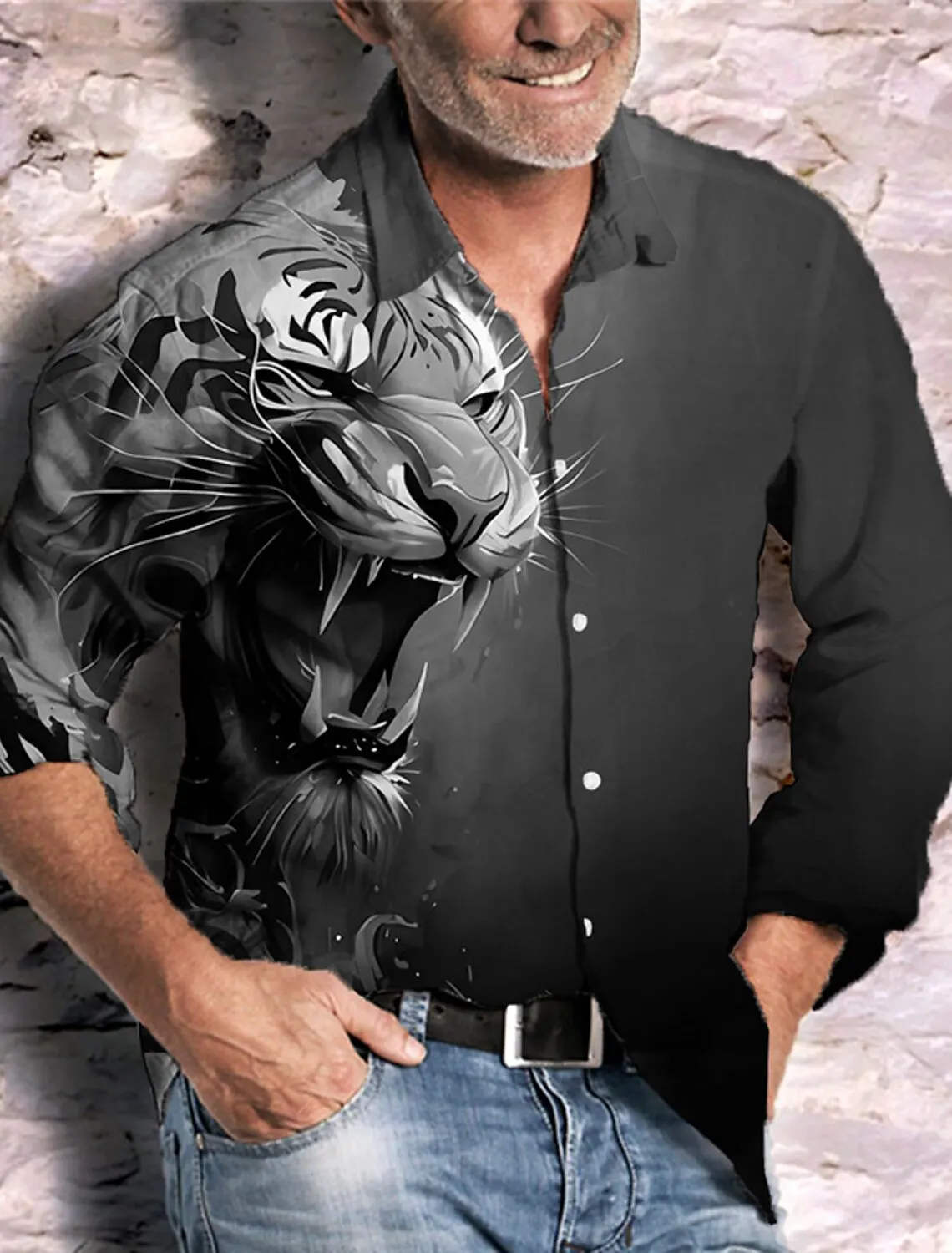 Camisa de marca para hombre, camisa con solapa, estampado 3D de animales, negro, dorado, leopardo, moda feroz, novedad de verano 2023, camisetas de