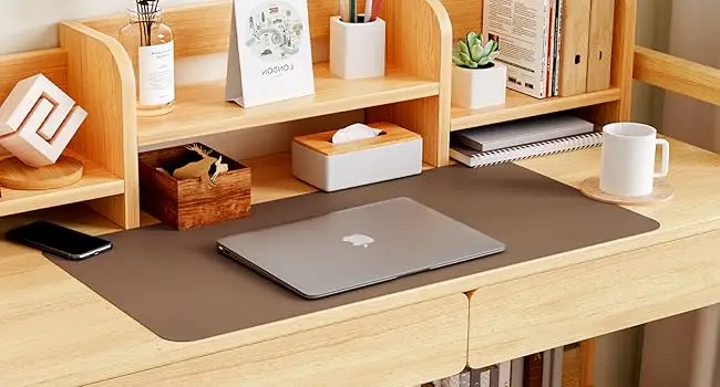 Double-Sided Desk Pad, Leather Desk Mat, Eco Cork Desk Pad Protector, Large Mouse Pad Waterproof Desk Writing Pad for Office