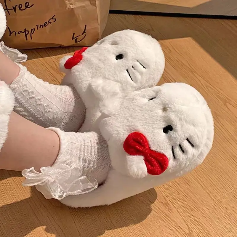 Sanrio Plush Slippers Hello Kitty Kawaii Cute Student Autumn Winter Bedroom Soft Padded Plush Bedroom Aldult Shoes Girls Xmas