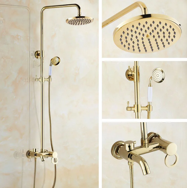 

Bathroom Faucet Set Washroom Rainfall/Handheld Shower Faucets Kit Golden Brass Bathtub Hot And Cold Water Mixer Taps Dgf414