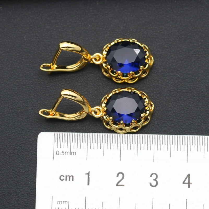 For Women Blue Crystal Gold Jewelry sets  wedding earring pendant necklace ring Best Gift