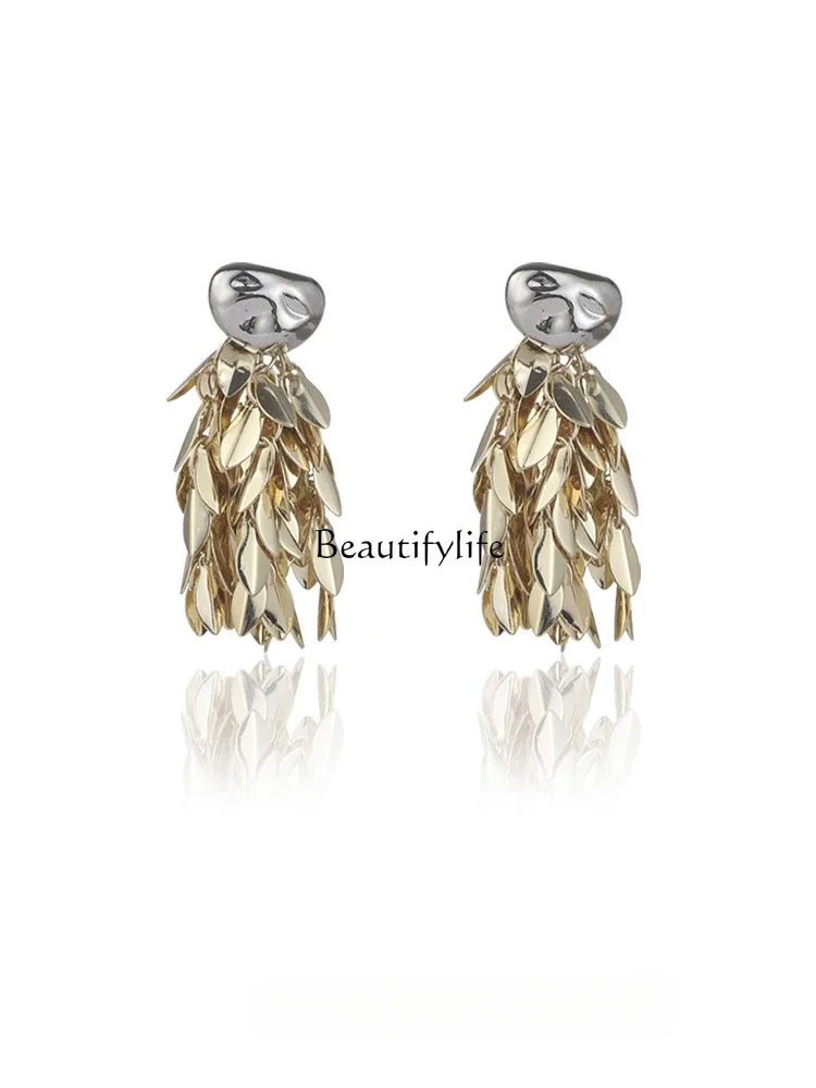 

Golden Wheat Tassel Earrings, Elegant, Luxury, High Sense, Niche, Unique, Light