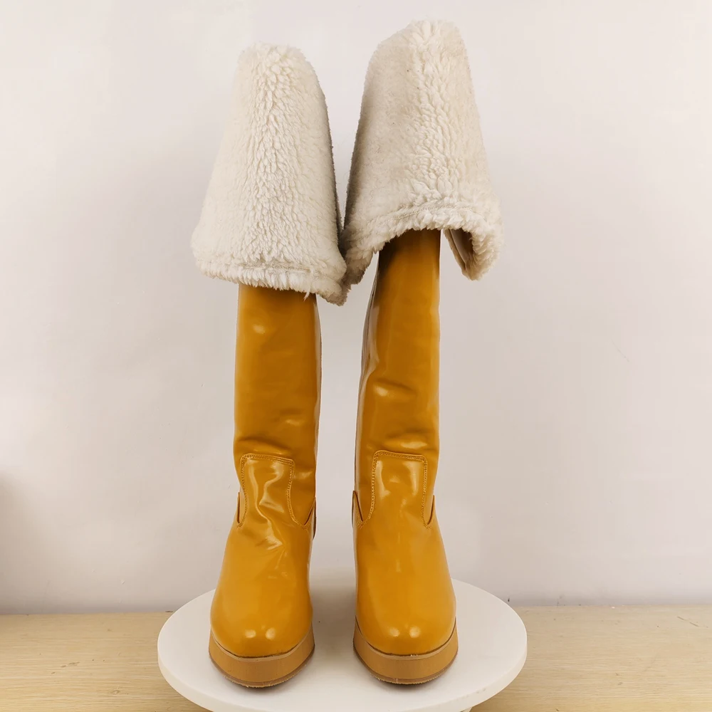 منصة الموضة عالية الكعب إسفين فوق الركبة عالية الفخذ أحذية عالية أحذية النساء Zapatos Mujer