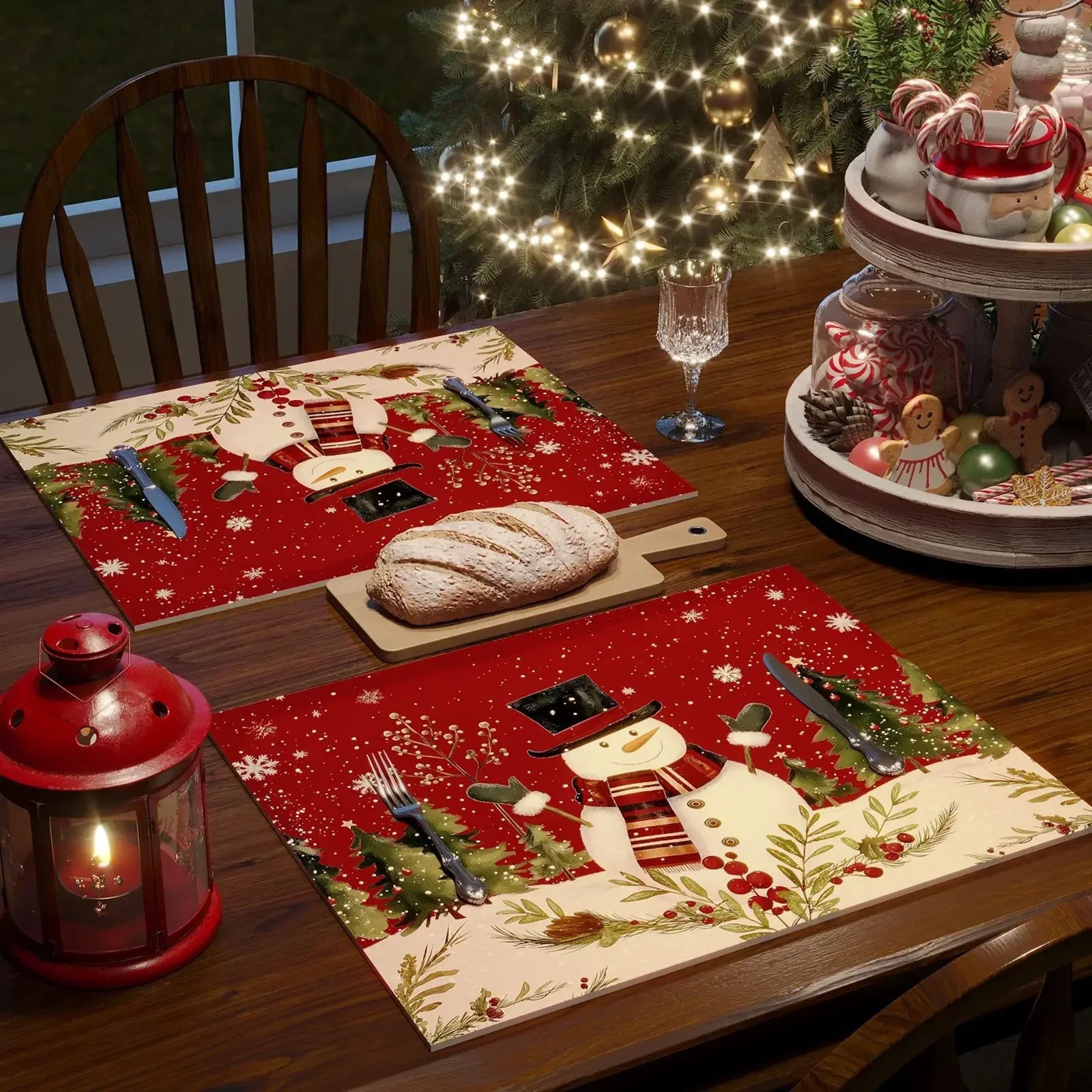 

Christmas Atmosphere Leather Placemat Desktop Thermal Insulation and Anti-scalding Mat Leave-in Waterproof Oil-proof Table Mat