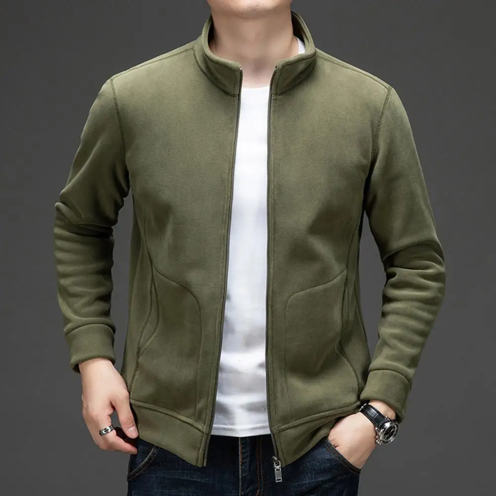 

Мужское пальто, зимняя мужская куртка, мужская флисовая куртка с воротником-стойкой и карманами на молнии, зимняя утолщенная теплая куртка для холода