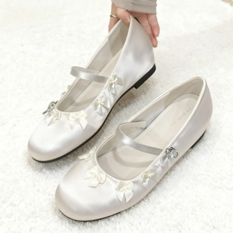 

Sweet Bow Decoration Ballet Flats Women Luxury Satin Height Increasing Design Mary Jane Shoes Elegant Party Autumn Women's Shoes