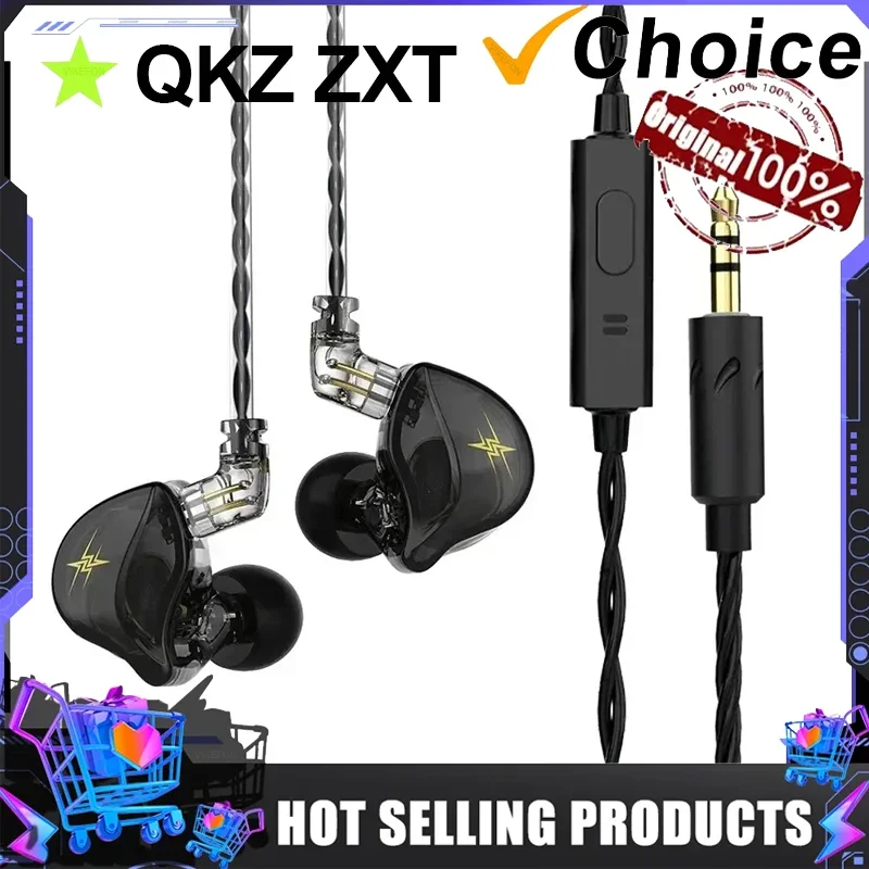 

QKZ ZXT In Ear Wired Earphones Dynamic DJ Monitor IEM Earbuds HIFI Music Sport Headphone Noise Cancelling Bass Headset with Mic