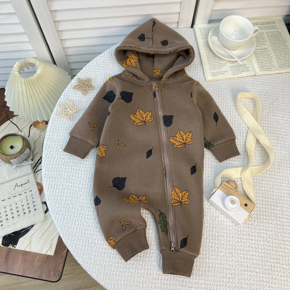Winter Baby Warm Hooded Romper Newborn Long Sleeve Fleece Jumpsuit For Boy Girl Toddler Plus Velvet Thick Clothes  -125