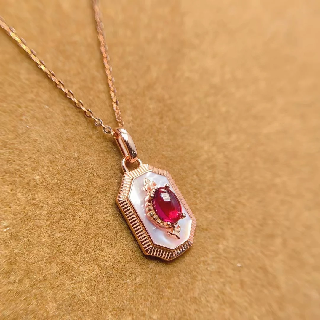 Natural Full Clarity Magnesium Aluminum Garnet Rose Purple Women's Pendant S925 Pure Silver Precision Inlay Support Testing