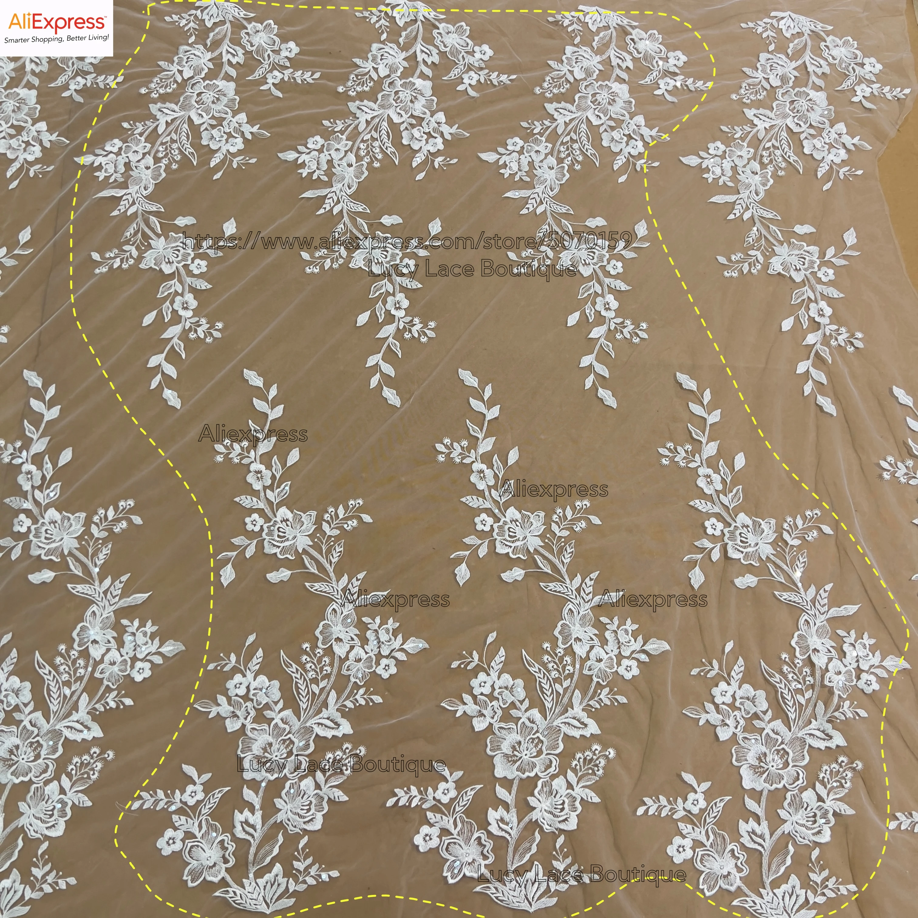 Big Florals with Sequins Stunning Embroidery Tulle Lace Fabric for Wedding Off White Color Exquisite Bridal Design Lace 2024
