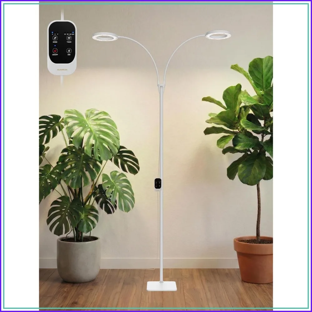 

36W Full Spectrum 2-Head LED Plant Light with Stand, Adjustable Height, 3/9/12H Timer, 6 Dimmable Levels & 3 Lighting Modes