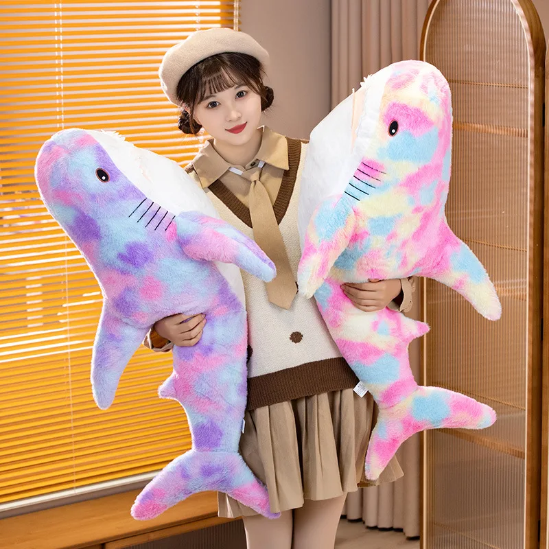 45/60cm Colourful Cute Shark Plush Toy Soft Stuffed Speelgoed Animal Reading Pillow for Birthday Gifts Cushion Doll Gift