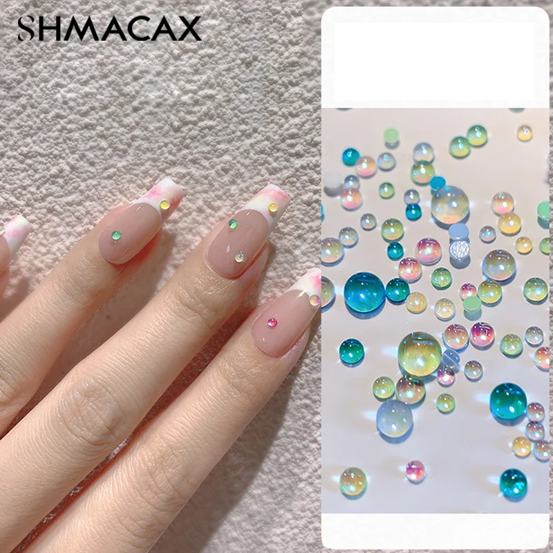 Colorful Mermaid Bubble Bead Nail Accessories Flat Candy Colored Semi-Circular Mermaid Diamond Macaron Nail Decoration