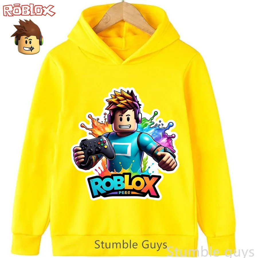 Roblox Chaqueta con capucha para niños Sudadera con estampado de tema de juego engrosado Ropa deportiva informal para niños y niñas
