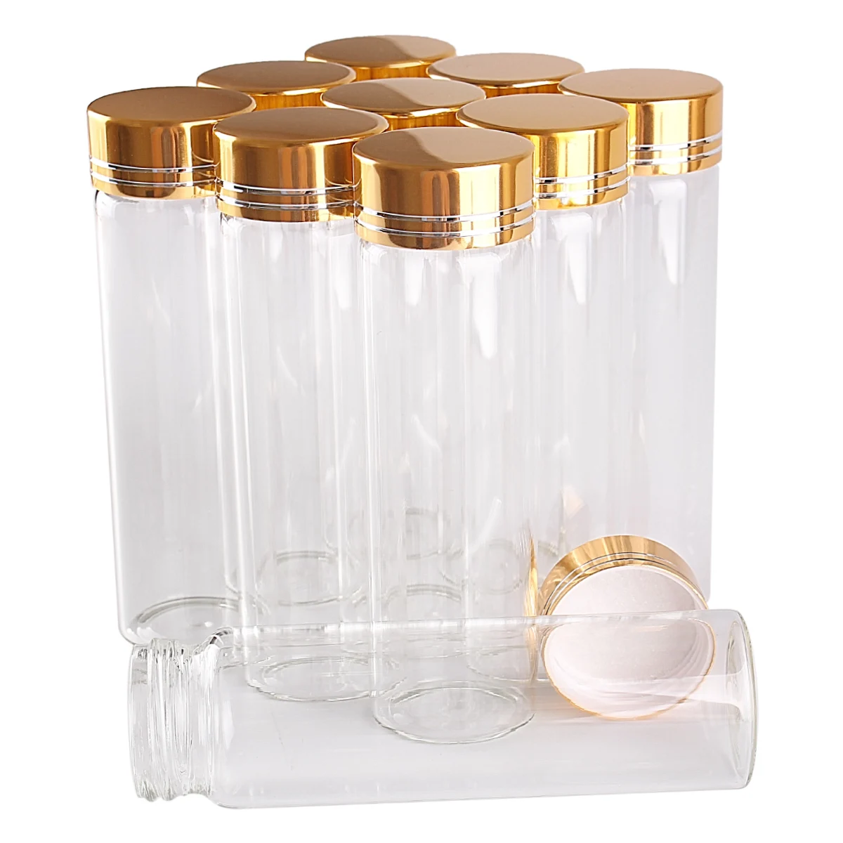 50 pieces 50ml 30*100mm Glass Bottles with Golden Caps