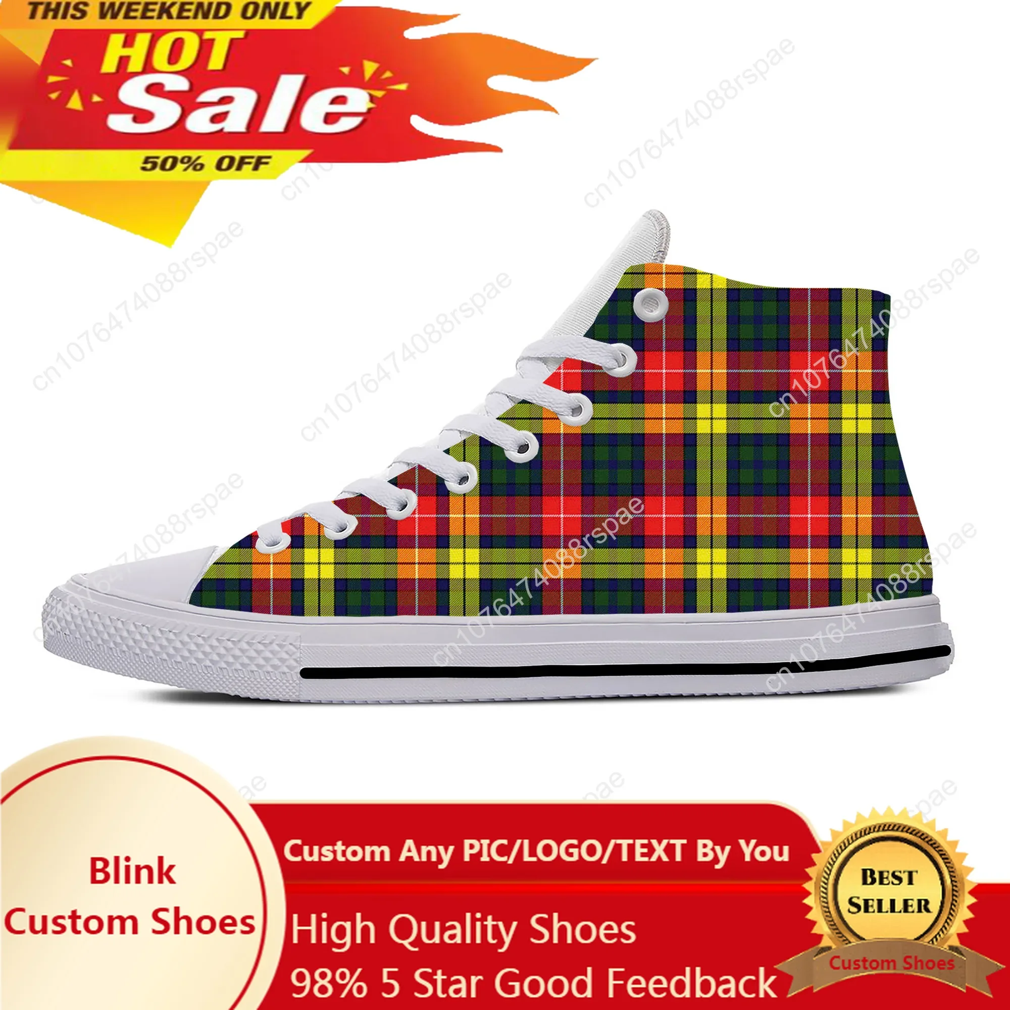 Summer Scottish Clan Buchanan Tartan Plaid Fashion Casual Shoes Breathable Men Women Sneakers High Top Lightweight Board Shoes