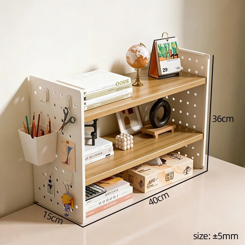 Desk Pegboard Shelf 2 Tier Display Rack with Hooks Books Stationery DIY Desktop Storage Home Dorm Office Organizer Space Saving